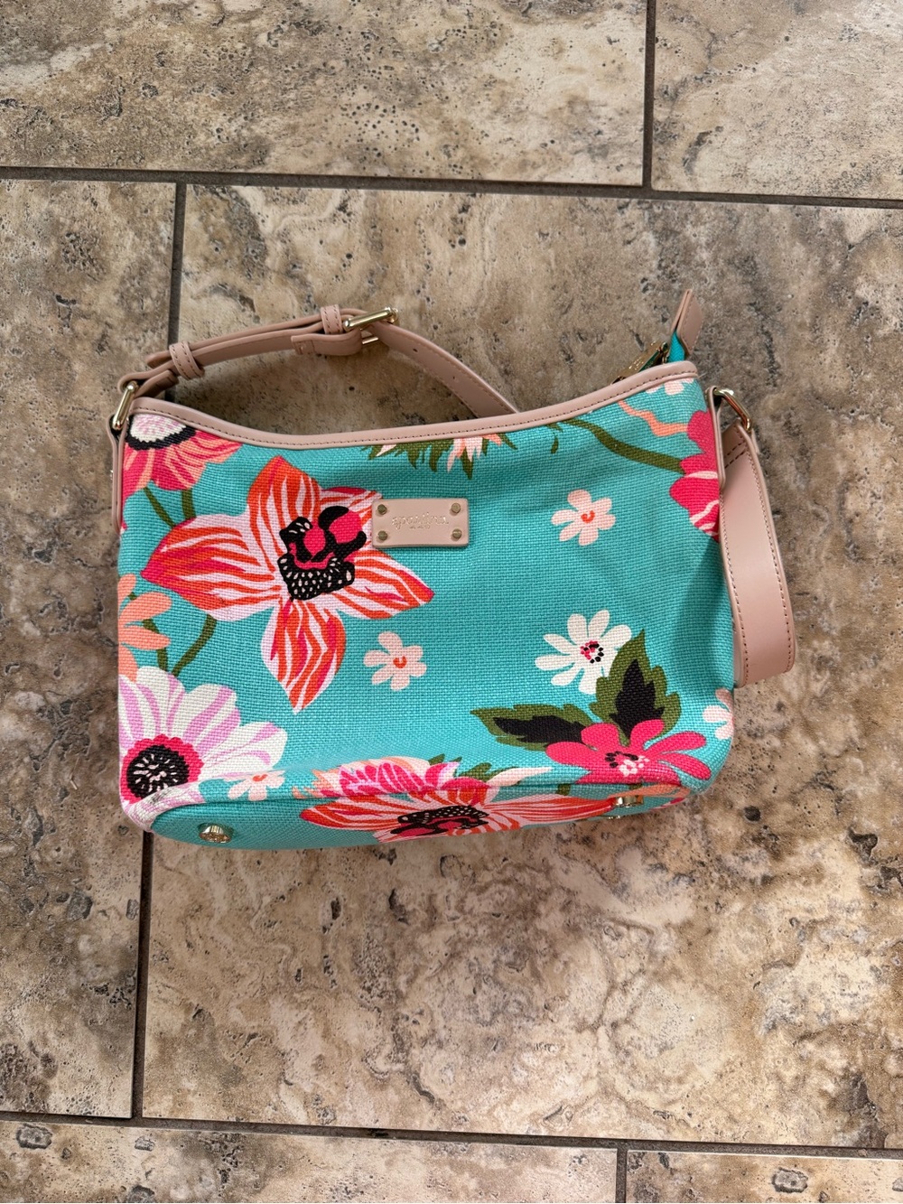 Spartina 449 Daufuskie Island Floral Linen Shoulder Bag in Turquoise and Pink